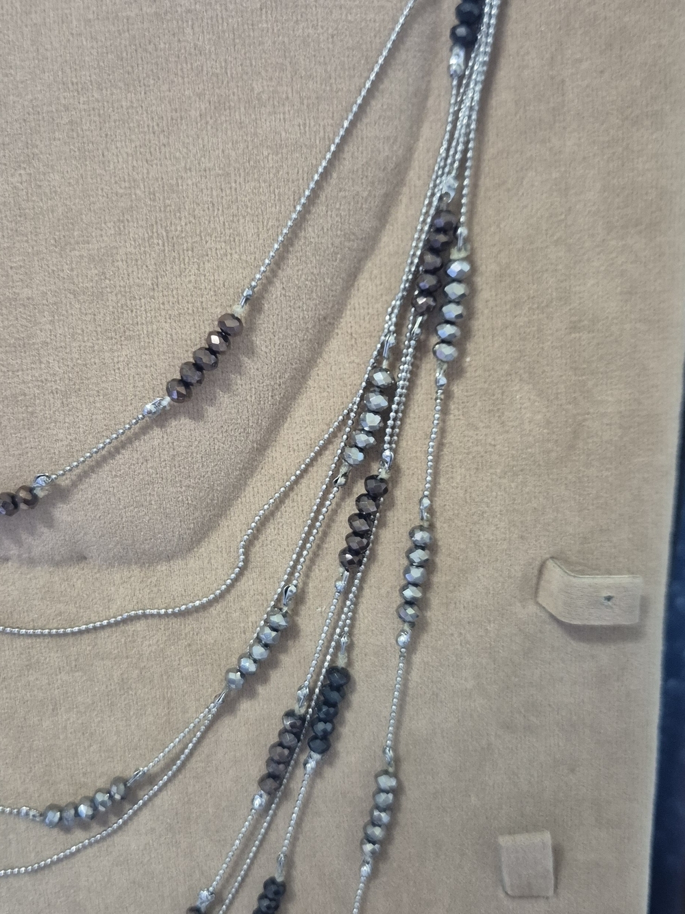 Multi-Strand Beaded Necklace in Gray and Silver Tones